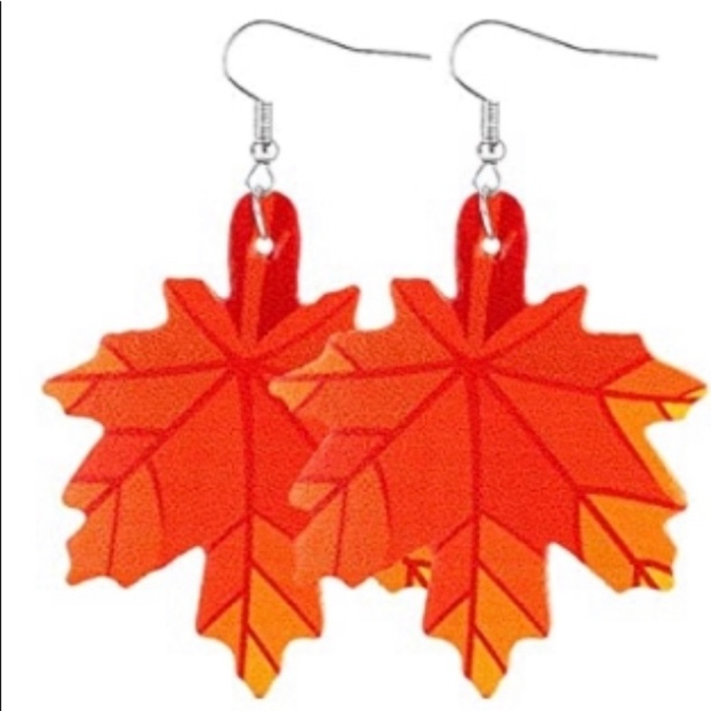 Fall/Autumn leaf shaped orange, red & brown faux leather earrings